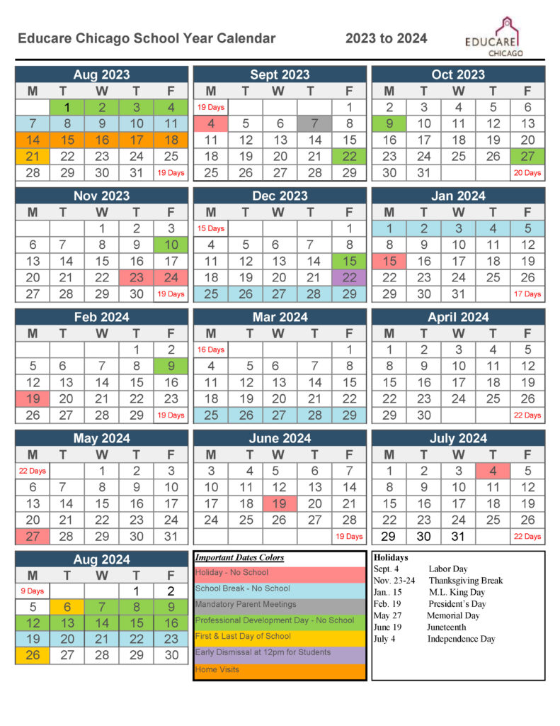 Educare School Calendar for 2023-2024