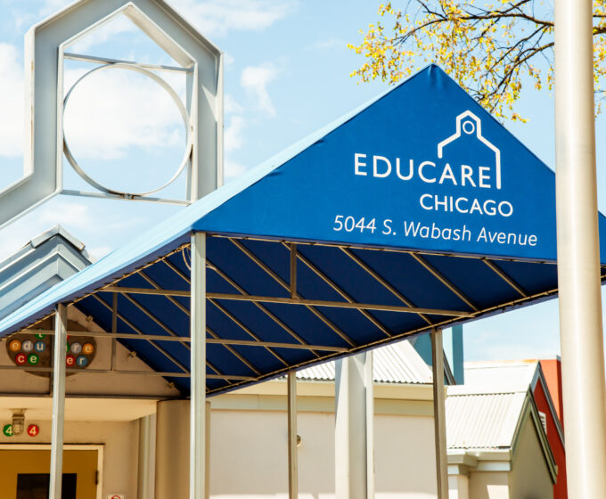 Educare Chicago awning in front of Educare school house structure